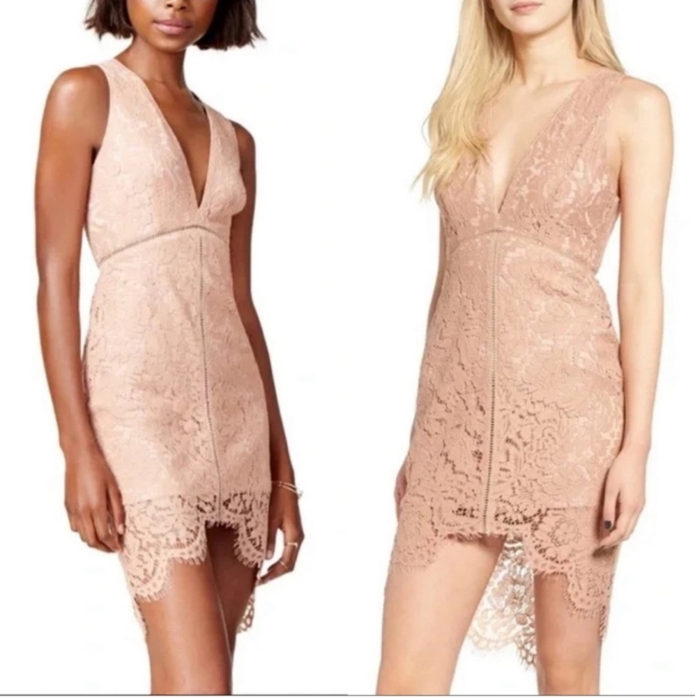 Astr Lace V-Neck Mini Dress in Blush